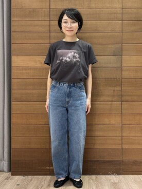 「OPAQUE.CLIP（オペークドットクリップ）のフォトプリントTシャツ【洗濯機OK】（Tシャツ/カットソー、グレー系）」を使った、ゆうあさん（レディース・162cm）の夏コーディネート