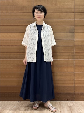 「OPAQUE.CLIP（オペークドットクリップ）の【接触冷感】麻混シアーノースリーブワンピース《洗濯機OK》（ワンピース、ブルー系）」を使った、ゆうあさん（レディース・162cm）の夏コーディネート