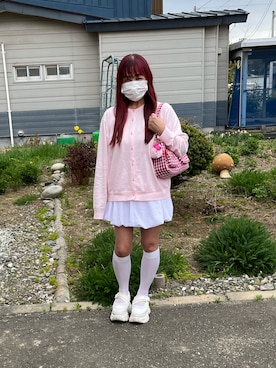 「UNIQLO（ユニクロ）のアイテム（カーディガン/ボレロ、ピンク系）」を使った、WAKOさん（レディース・152cm）の春コーディネート