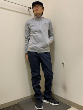 「adabat（アダバット）の【ADABAT NAVY】メランジポンチジップブルゾン（ブルゾン、グレー系）」を使った、Yさんの春コーディネート