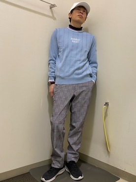 「adabat（アダバット）の【ADABAT NAVY】ケーブルストライプクルーニット（ニット/セーター、ブルー系）」を使った、Yさんの冬コーディネート
