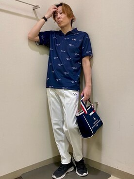 「adabat（アダバット）のUVカット/吸水速乾 櫻井貴史 adabatNAVYコラボバーディーポロシャツ（ポロシャツ、ブルー系）」を使った、Yさんの春コーディネート