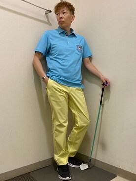 「adabat（アダバット）の吸水速乾 ドライポケットエンブレムポロシャツ（ポロシャツ、ブルー系）」を使った、Yさんの夏コーディネート