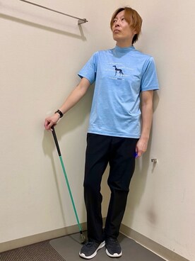 「adabat（アダバット）のUVカット/吸水速乾 クールコアモックネックT（Tシャツ/カットソー、ブルー系）」を使った、Yさんの春コーディネート