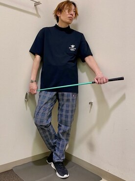 「adabat（アダバット）の【新レーベル ADABAT NAVY】UVカット/吸水速乾 ポケット付モックネックT（Tシャツ/カットソー、ブルー系）」を使った、Yさんの春コーディネート