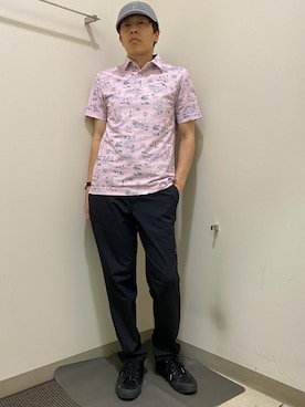 「adabat（アダバット）の【吸水速乾/UVカット】リンクスプリント半袖ポロシャツ（ポロシャツ、ピンク系）」を使った、Yさんの春コーディネート