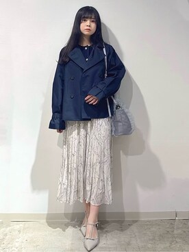 「アイテム（トレンチコート、ブルー系）」を使った、ぞうげさん（レディース・158cm）の冬コーディネート
