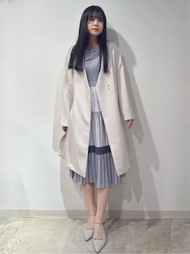 「アイテム（ノーカラーコート、ベージュ系）」を使った、ぞうげさん（レディース・158cm）の春コーディネート
