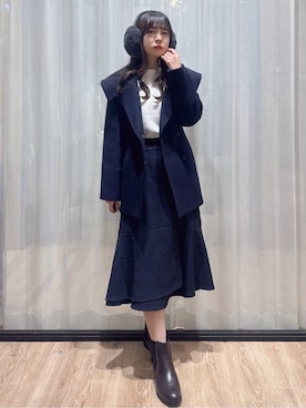 「アイテム（チェスターコート、ブルー系）」を使った、ぞうげさん（レディース・158cm）の冬コーディネート