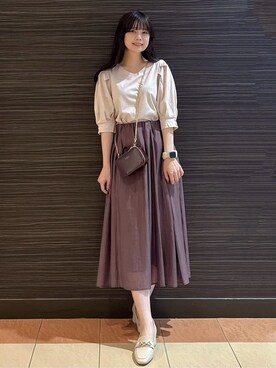 「アイテム（ポーチ、ブラウン系）」を使った、ぞうげさん（レディース・158cm）の夏コーディネート