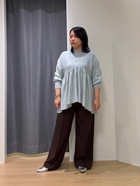 「GALLEST（ギャレスト）のComfy SET UP｜イージーストレートワイドパンツ【セットアップ対応／通勤/カセット服】（その他パンツ、ブラウン系）」を使った、Akiさん（レディース・153cm）の秋コーディネート