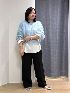 「GALLEST（ギャレスト）のドロップショルダーシャギーニット（ニット/セーター、ブルー系）」を使った、Akiさん（レディース・153cm）の秋コーディネート