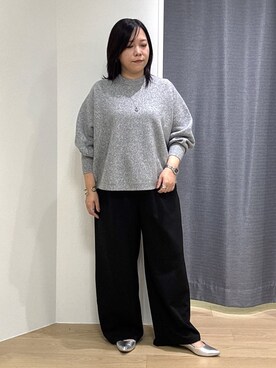 「cloenc（クロエンス）の【手洗い可】ドルマンロングリブニットプルオーバー（ニット/セーター、グレー系）」を使った、Akiさん（レディース・153cm）の秋コーディネート