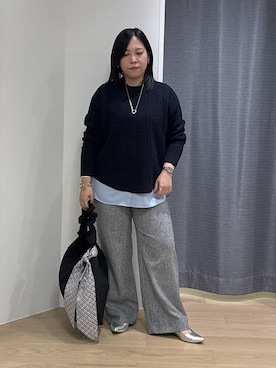 「INDIVI（インディヴィ）の【選べるトップパーツ】ワントップネックレス（ネックレス、シルバー系）」を使った、Akiさん（レディース・153cm）の秋コーディネート