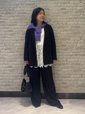 「INDIVI（インディヴィ）の【軽く羽織れる！】ダブルジャケット（テーラードジャケット、ブラック系）」を使った、Akiさん（レディース・153cm）の秋コーディネート
