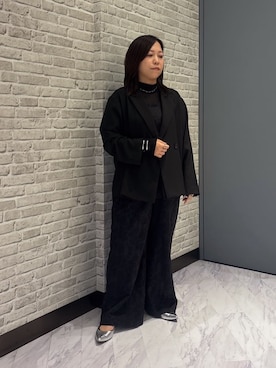 「GALLEST（ギャレスト）の【セットアップ可】モードフィットダブルボタンジャケット【カセット服/オケージョン/通勤】（テーラードジャケット、ブラック系）」を使った、Akiさん（レディース・153cm）の春コーディネート
