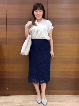 「アイテム（パンプス、グレー系）」を使った、maichiさん（レディース・156cm）の夏コーディネート