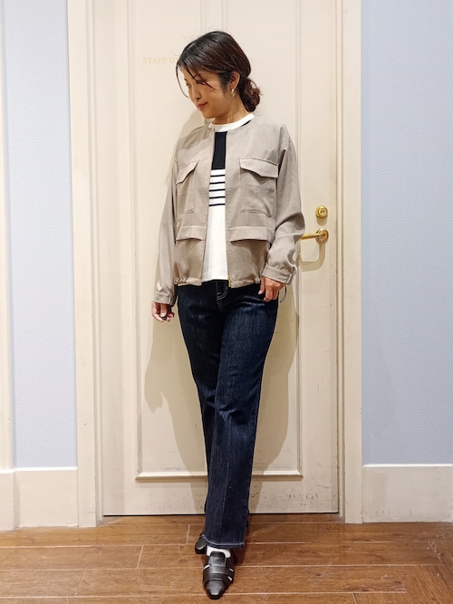 貴島明日香さん着用・洗える】麻調ノーカラーブルゾン（ブルゾン