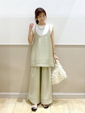 「LEPSIM（レプシィム）のボックスタックノースリーブ　242849（Tシャツ/カットソー、ホワイト系）」を使った、Shiraさん（レディース・166cm）の夏コーディネート