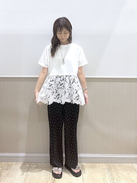 「LEPSIM（レプシィム）の《セルフカット可能》プリーツイージー柄パンツ　1017585（その他パンツ、その他）」を使った、Shiraさん（レディース・166cm）の夏コーディネート