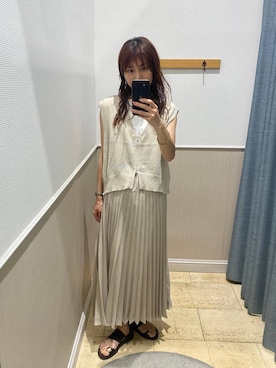「LEPSIM（レプシィム）のボックスタックノースリーブ　242849（Tシャツ/カットソー、ホワイト系）」を使った、Shiraさん（レディース・166cm）の春コーディネート