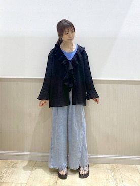 「LEPSIM（レプシィム）のイージーデニムパンツ　630150（デニムパンツ、ブルー系）」を使った、Shiraさん（レディース・166cm）の夏コーディネート