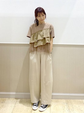 「LEPSIM（レプシィム）のアソートルーズビーニー　636658（ニットキャップ/ビーニー、グレー系）」を使った、Shiraさん（レディース・166cm）の春コーディネート