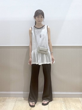 「LEPSIM（レプシィム）のストラップメガネネックレス　638723（ネックレス、シルバー系）」を使った、Shiraさん（レディース・166cm）の夏コーディネート