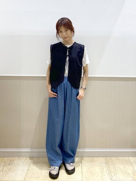 「LEPSIM（レプシィム）のシアーメランジT　497226（Tシャツ/カットソー、ホワイト系）」を使った、Shiraさん（レディース・166cm）の春コーディネート