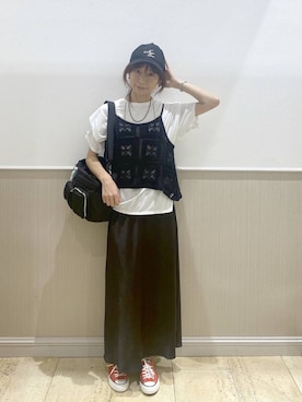 「LEPSIM（レプシィム）の【NEW ERA】コットンフラックスキャップ　617079（キャップ、ブラック系）」を使った、Shiraさん（レディース・166cm）の春コーディネート