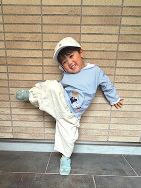 「GAP（ギャップ）のアイテム（キャップ）」を使った、きーくんさん（キッズ・90cm）の春コーディネート