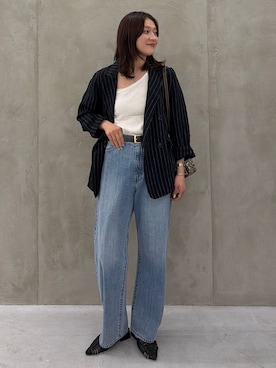 「B.C STOCK（ベーセーストック）のウォッシャブル / DU JOUR / デュ ジュール *MAI.M. LINEAR JEAN（その他パンツ、ブルー系）」を使った、nachiさん（レディース・163cm）の夏コーディネート