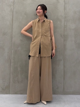「B.C STOCK（ベーセーストック）の《追加》手洗い可 / フィブリルRelaxパンツ（その他パンツ、ベージュ系）」を使った、nachiさん（レディース・163cm）の春コーディネート