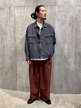 「JOURNAL STANDARD（ジャーナルスタンダード）のT/C サッカー ファティーグ ジャケット（その他アウター、ブラック系）」を使った、Iikawaさん（メンズ・174cm）の春コーディネート