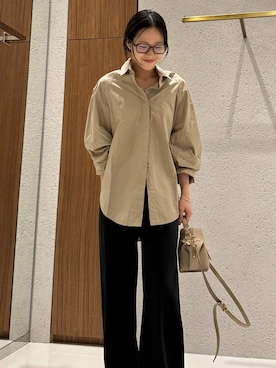 「plage（プラージュ）のSatin Bias Relax パンツ（その他パンツ、ブラック系）」を使った、seriさん（レディース・158cm）の春コーディネート