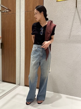 「plage（プラージュ）のJOHNBULL / ジョンブル 別注 FLARE デニム（デニムパンツ、ブルー系）」を使った、seriさん（レディース・158cm）の夏コーディネート
