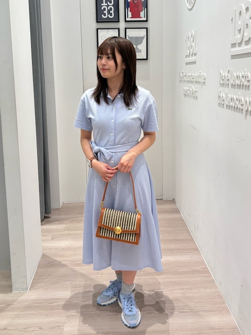 鹿の子地シャツドレス ドレープフレアワンピース（シャツワンピース
