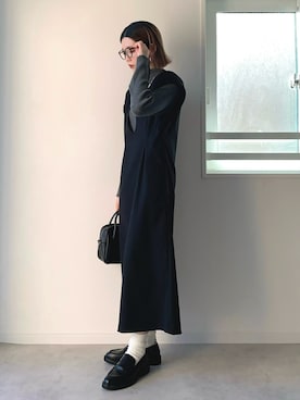 「H&M（エイチ・アンド・エム）のアイテム（ローファー）」を使った、OKIRIさん（レディース・161cm）の冬コーディネート