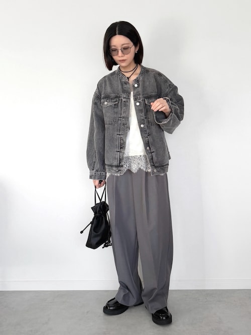 セール】◯ノーカラーオーバーサイズデニムジャケット セットアップ