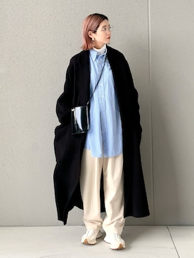 「メガネ女子」｜「アイテム（ピーコート）」を使った、OKIRIさん（レディース・161cm）の冬コーディネート