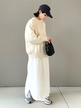 「ケーブルニット」｜「アイテム（シャツワンピース）」を使った、OKIRIさん（レディース・161cm）の秋コーディネート