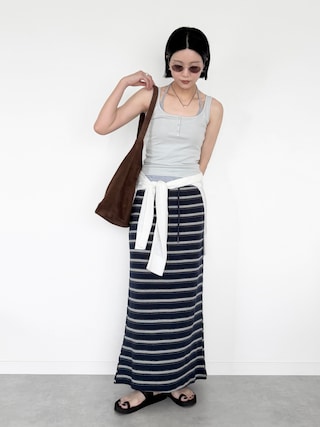 「NUJOH(ヌゾ)のLayered Strap Slim Tank Top / レイヤードストラップスリムタンクトップ(タンクトップ)」を使った、OKIRIさん(レディース・161cm)の夏コーディネート