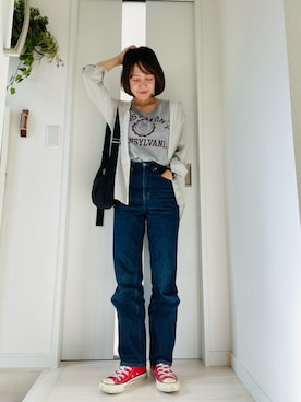 「アイテム（デニムパンツ）」を使った、mavaさん（レディース・155cm・40代）の秋コーディネート
