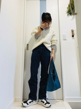 「エコバッグ」｜「アイテム（ニット/セーター）」を使った、mavaさん（レディース・155cm）の冬コーディネート