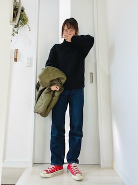 「アイテム（ノーカラージャケット）」を使った、mavaさん（レディース・155cm）の秋コーディネート