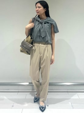 「UNTITLED（アンタイトル）の【前後2WAY/アンサンブル可/ゆったり】シアーカーディガン（カーディガン/ボレロ、グレー系）」を使った、marinaさん（レディース）の夏コーディネート