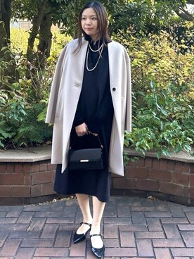 「UNTITLED（アンタイトル）の【ゆったり/軽やか】カシミヤ混ノーカラーコート（ノーカラーコート、ベージュ系）」を使った、marinaさん（レディース）の冬コーディネート