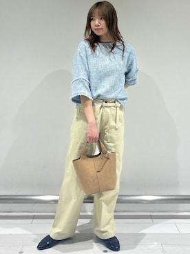 「UNTITLED（アンタイトル）の【洗える】ツイードドルマンブラウス（シャツ/ブラウス、ブルー系）」を使った、marinaさん（レディース）の夏コーディネート