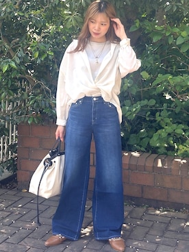 「UNTITLED（アンタイトル）の【2WAY/マシンウォッシャブル】カシュクールデザインシャツ（シャツ/ブラウス、ホワイト系）」を使った、marinaさん（レディース）の春コーディネート