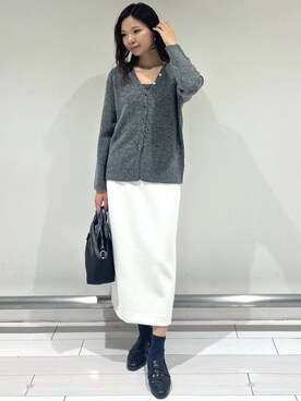 「UNTITLED（アンタイトル）の【トレンド/柔らかな素材感】ビスチェセットカーディガン（カーディガン/ボレロ、グレー系）」を使った、marinaさん（レディース）の秋コーディネート